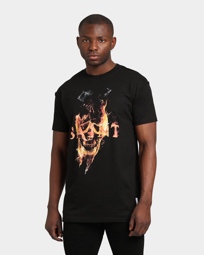 Saint Morta Fire Skull T-Shirt Black Wash