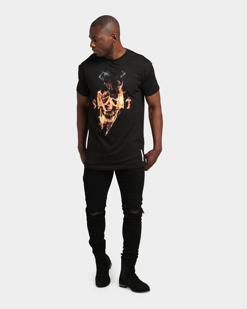 Saint Morta Fire Skull T-Shirt Black Wash
