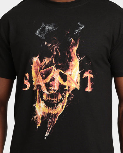 Saint Morta Fire Skull T-Shirt Black Wash