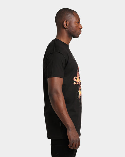 Saint Morta Fire Skull T-Shirt Black Wash