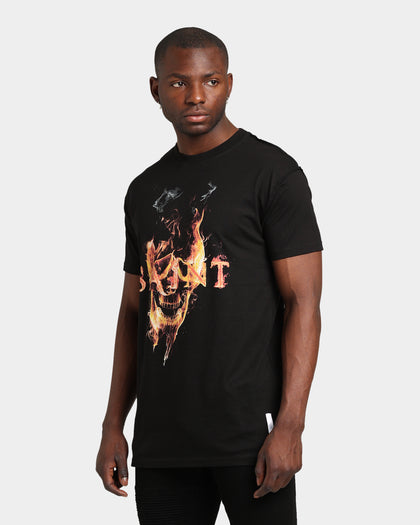 Saint Morta Fire Skull T-Shirt Black Wash