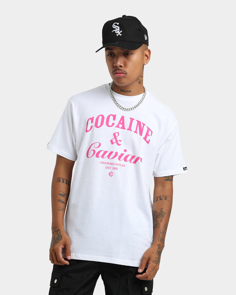 Crooks & Castles Cocaine & Caviar Short Sleeve T-Shirt White/Pink