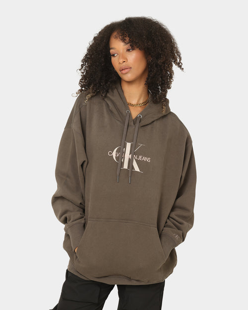 Calvin Klein Women's Mid Scale Monogram Hoodie Black/Olive