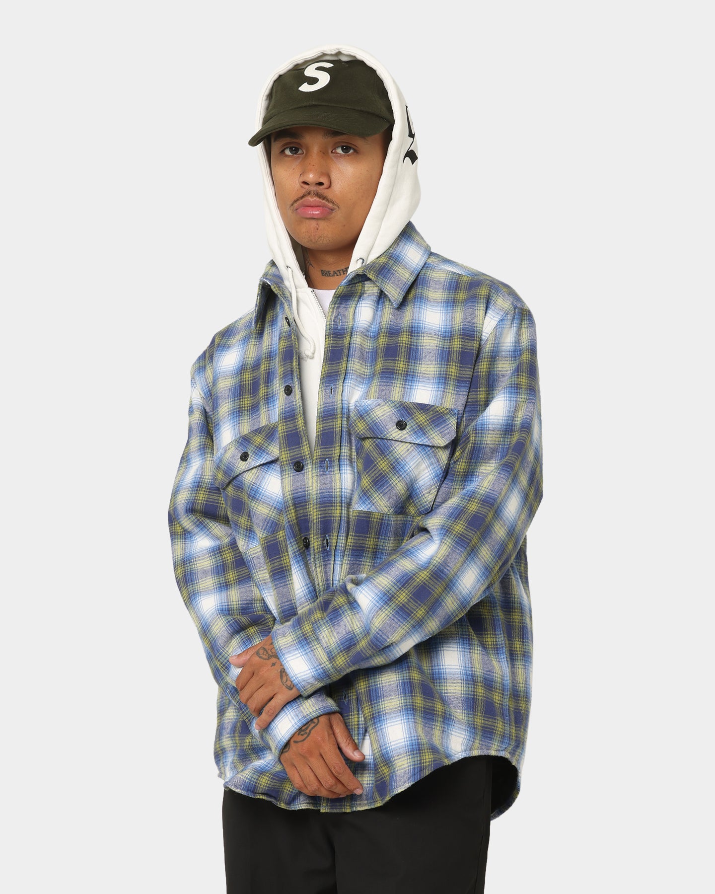 Supreme Hooded Flannel Zip Up Shirt Blue | Culture Kings US