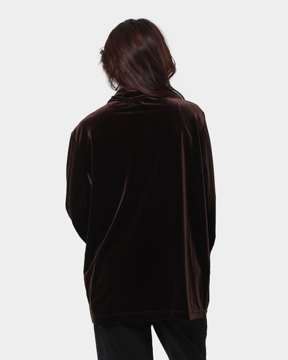 XXIII Uzair Velour Button Up Shirt Chocolate
