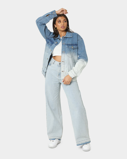 XXIII Noach Acid Wash Denim Jacket Blue/White