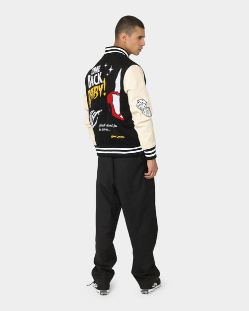 Lifted Anchors State Chenille Varsity Jacket Black