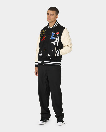 Lifted Anchors State Chenille Varsity Jacket Black