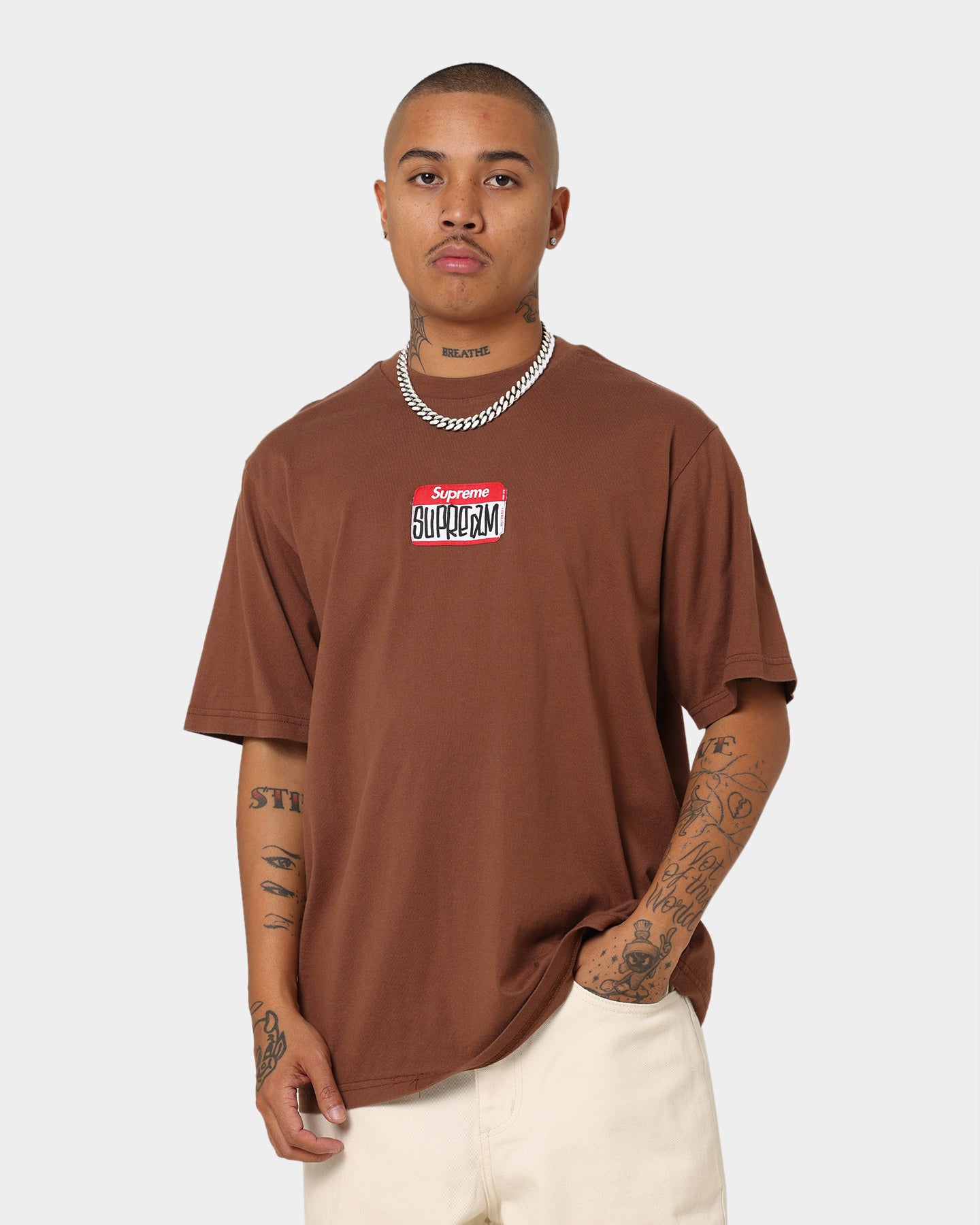 Supreme Gonz Name Tag Short Sleeve T-Shirt Brown | Culture Kings US