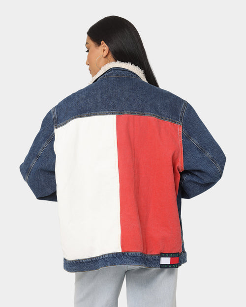 Tommy Jeans Colour-Blocked Oversized Sherpa  Denim Jacket Dark Denim