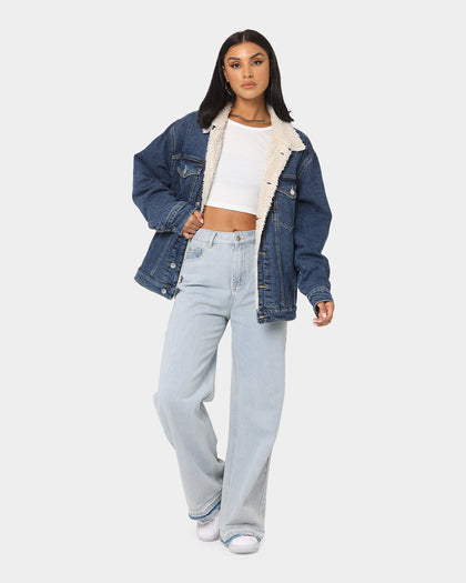 Tommy Jeans Colour-Blocked Oversized Sherpa  Denim Jacket Dark Denim