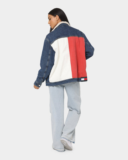 Tommy Jeans Colour-Blocked Oversized Sherpa  Denim Jacket Dark Denim