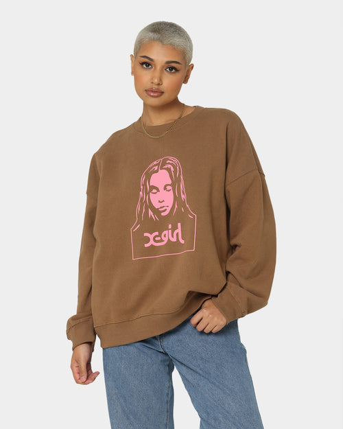 X-Girl Women's Face Crewneck Brown