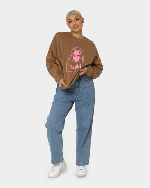 X-Girl Women's Face Crewneck Brown