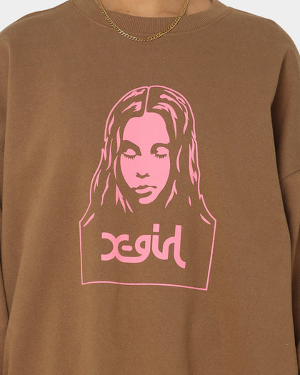 X-Girl Women's Face Crewneck Brown