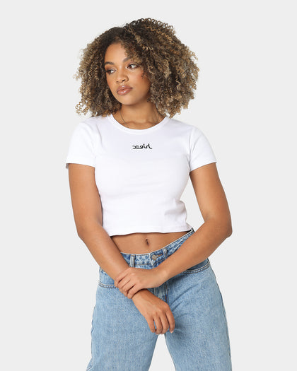 X-Girl Women's Mills Logo Baby T-Shirt White