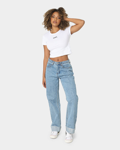 X-Girl Women's Mills Logo Baby T-Shirt White