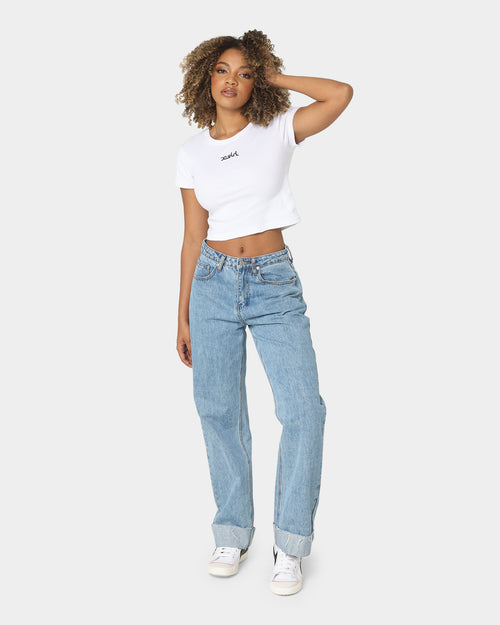 X-Girl Women's Mills Logo Baby T-Shirt White