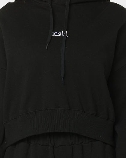 X-Girl Women's Mills Logo Crop Hoodie Black
