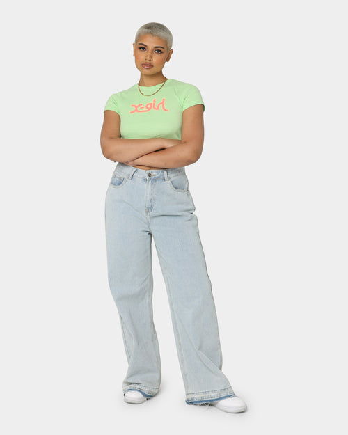 X-Girl Women's Mills Outline Baby Crop T-Shirt Lime