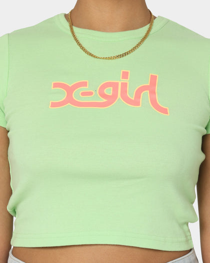 X-Girl Women's Mills Outline Baby Crop T-Shirt Lime