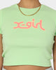 X-Girl Women's Mills Outline Baby Crop T-Shirt Lime