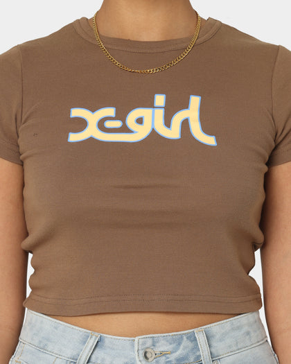 X-Girl Women's Mills Outline Baby T-Shirt Brown