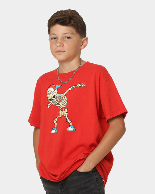 Shortie Kids' Skeleton Dab T-Shirt Red