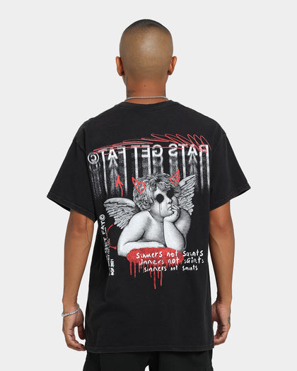 Rats Get Fat Sinner Not Saints Vintage T-Shirt Black Wash