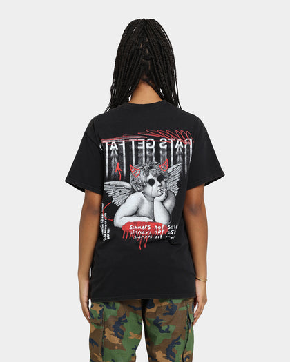 Rats Get Fat Sinner Not Saints Vintage T-Shirt Black Wash