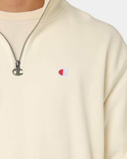 Champion Reverse Weave Terry Quarter Zip Sweater Chalk White