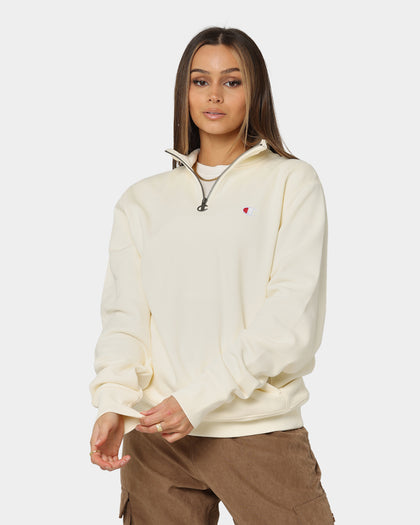 Champion Reverse Weave Terry Quarter Zip Sweater Chalk White
