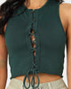 EN ES Women's Reny Lace Up Crop Top Deep Teal