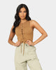 EN ES Women's Reny Lace Up Crop Top Tan