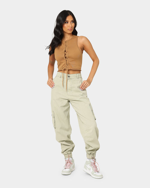EN ES Women's Reny Lace Up Crop Top Tan