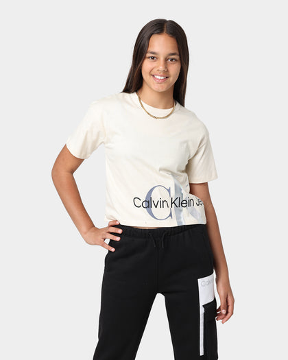 Calvin Klein Kids' Mixed Monogram Cut Off T-Shirt Muslin