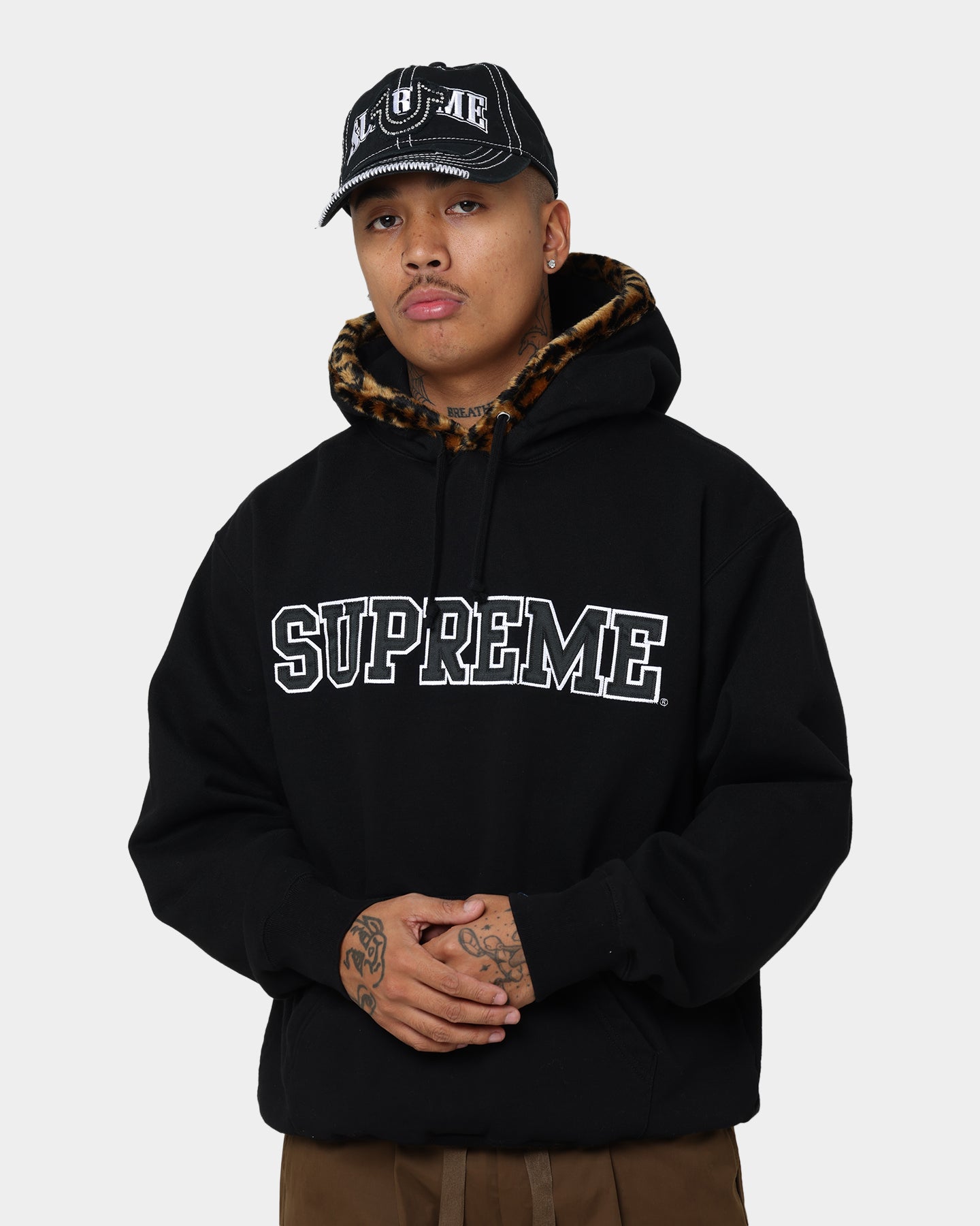 Supreme Leopard Trim Hooded Sweatshirt Black | Culture Kings US