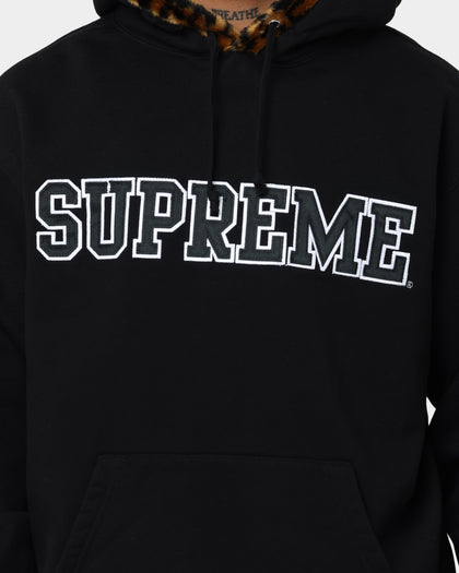 Supreme Leopard Trim Hooded Sweatshirt Black