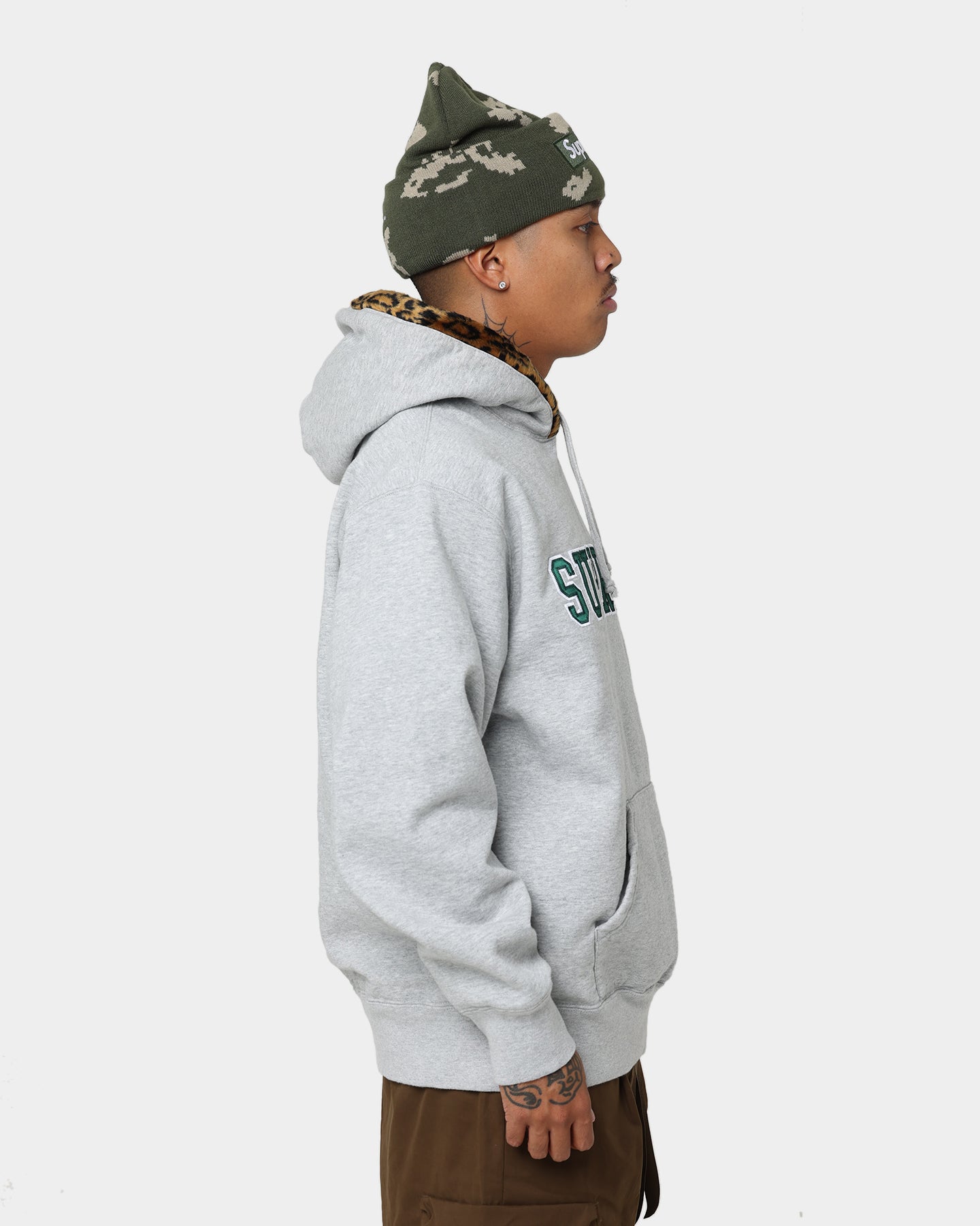 Supreme Leopard Trim Hooded Sweatshirt Grey | Culture Kings US
