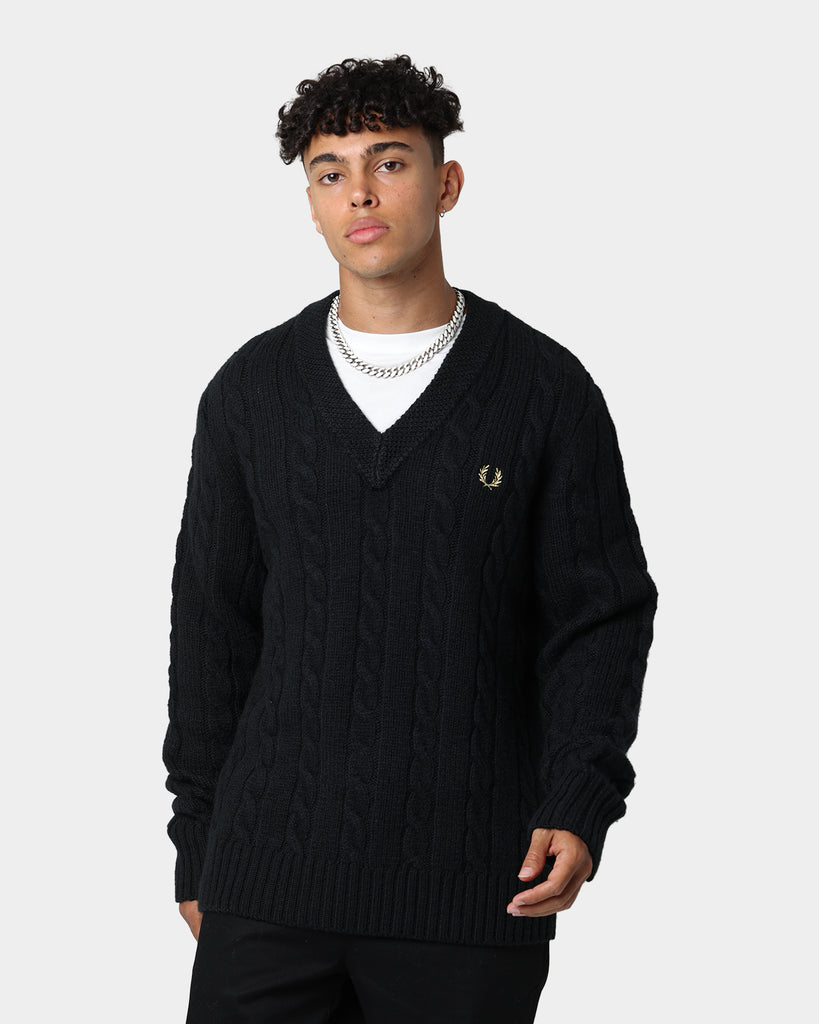 V Neck Jumper Fred Perry Cable Knit Shirt Fred Perry Cable