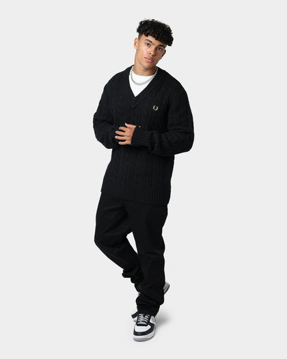 Fred Perry Cable Knit V Neck Jumper Black