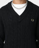 Fred Perry Cable Knit V Neck Jumper Black