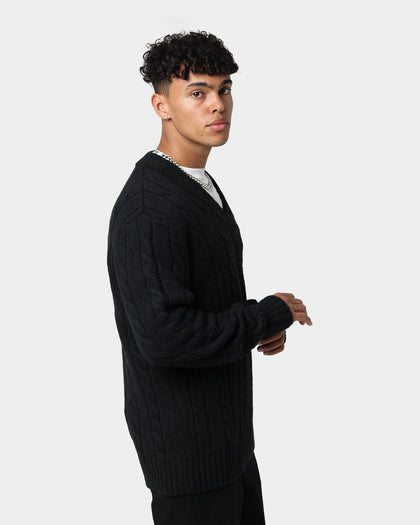 Fred Perry Cable Knit V Neck Jumper Black