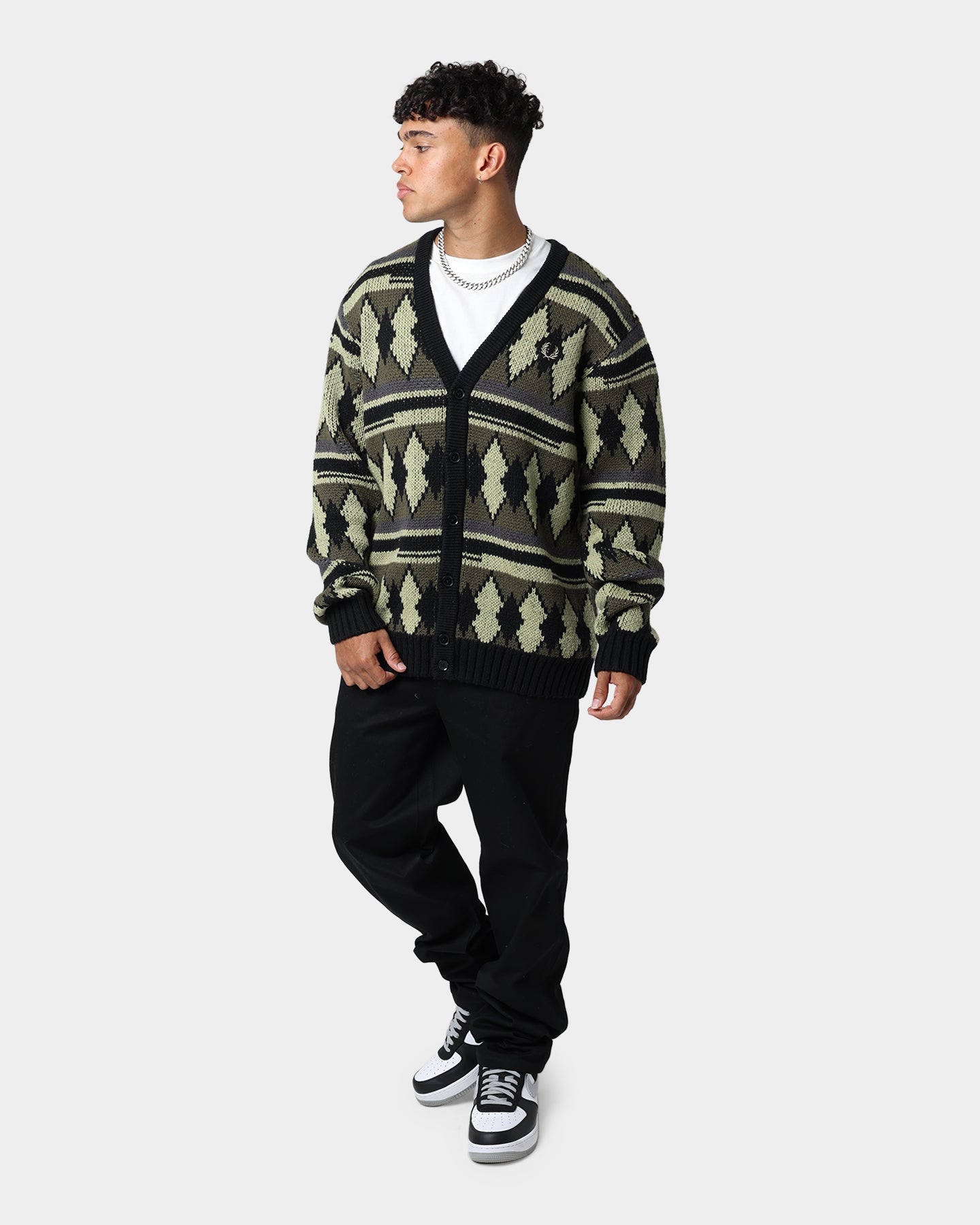 Fred Perry Chunky Jacquard Cardigan Sage Green | Culture Kings US