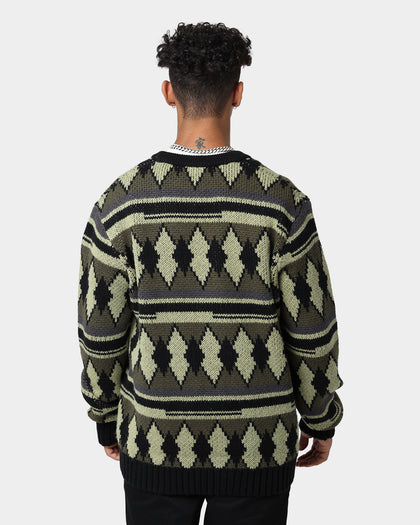 Fred Perry Chunky Jacquard Cardigan Sage Green