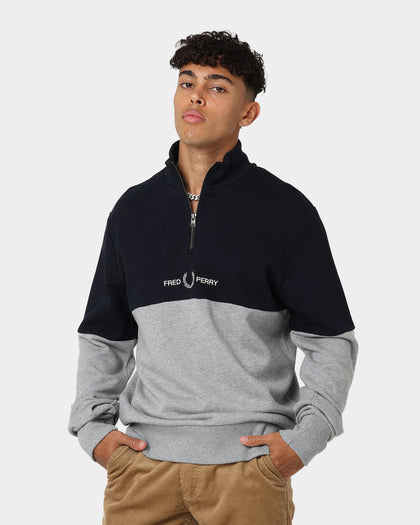 Fred Perry Colourblock Half Zip Sweatshirt Steel Marl