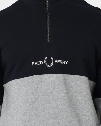 Fred Perry Colourblock Half Zip Sweatshirt Steel Marl
