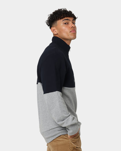 Fred Perry Colourblock Half Zip Sweatshirt Steel Marl