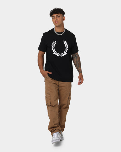 Fred Perry Flock Laurel Wreath T-Shirt Black