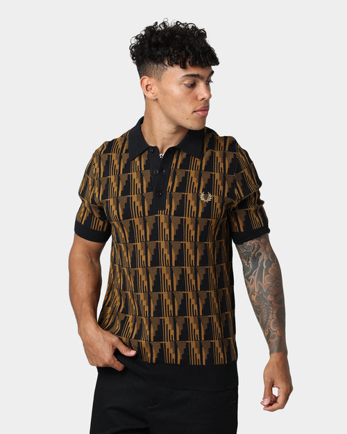 Fred Perry Jacquard Knitted Polo Dark Caramel